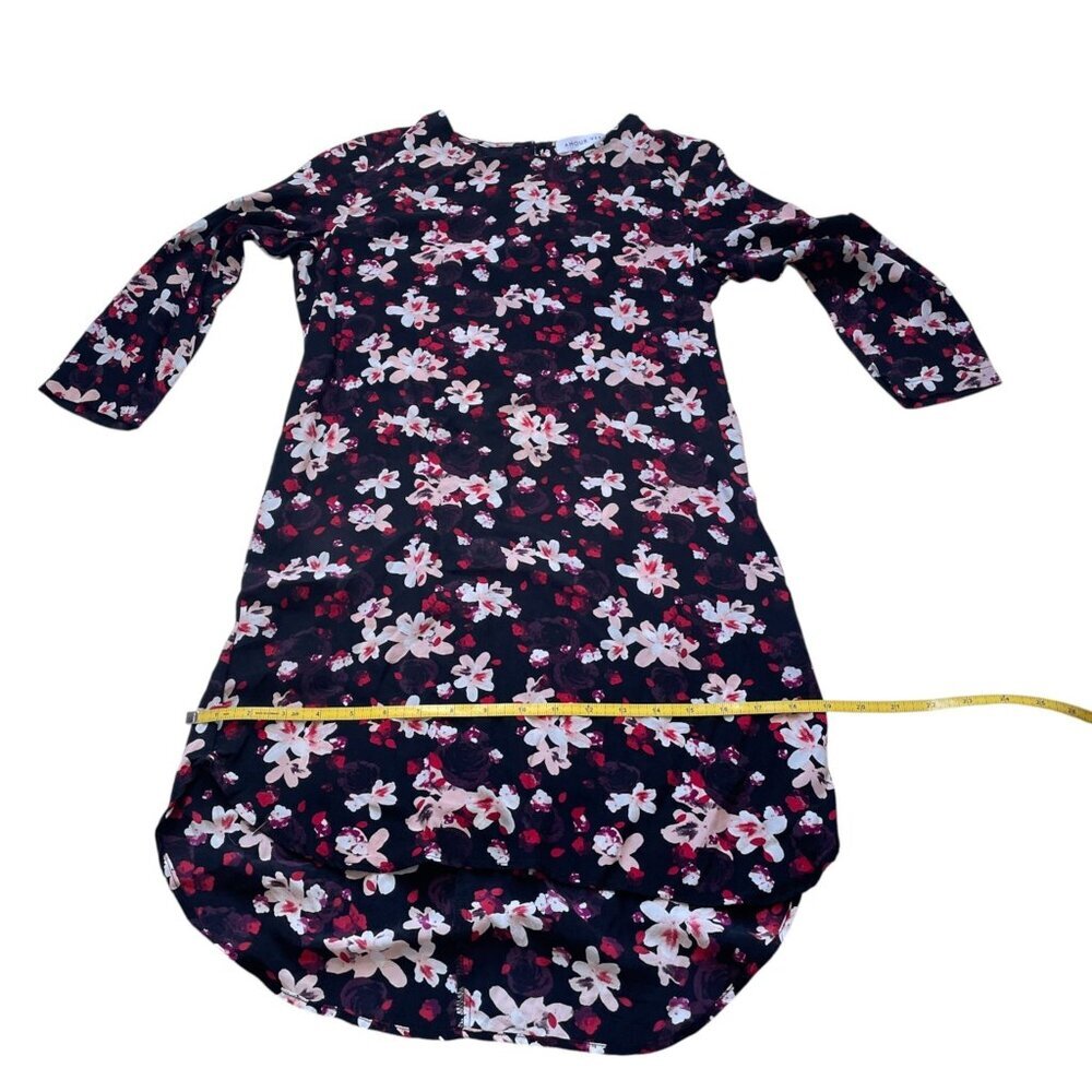 Amour Vert 100% Silk Floral Mini Shift Dress Black XS - Picture 5 of 8